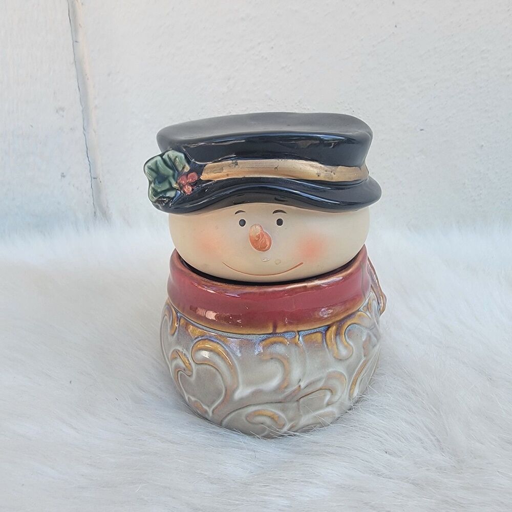 VTG Christmas Snowman Canister Cookie Candy Jar 5.5" Christmas